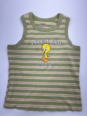 Looney Tunes Tweety Bird Olive Green & Cream Striped Tank XXXL